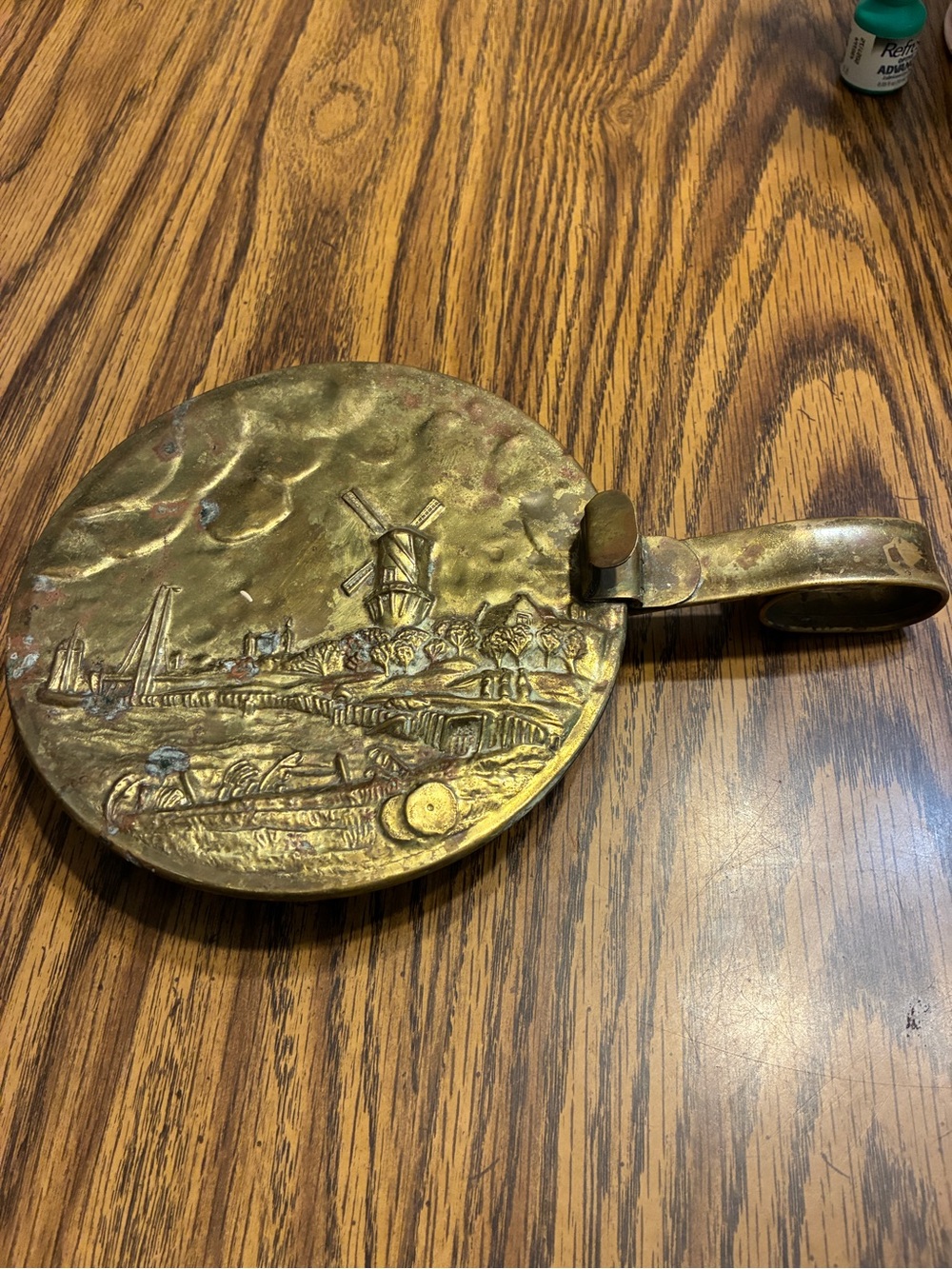 Vintage Brass Silent Butler - Handled Lidded Embossed Silent Butler